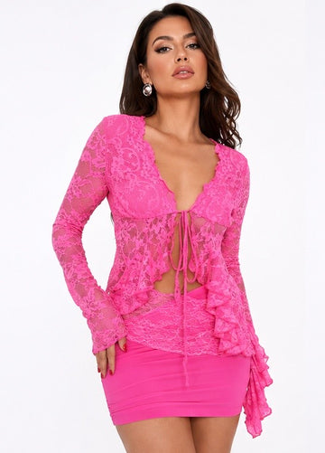 Pink Lace Two-Piece Skirt Set | Rosé Romance Women’s Matching Outfit