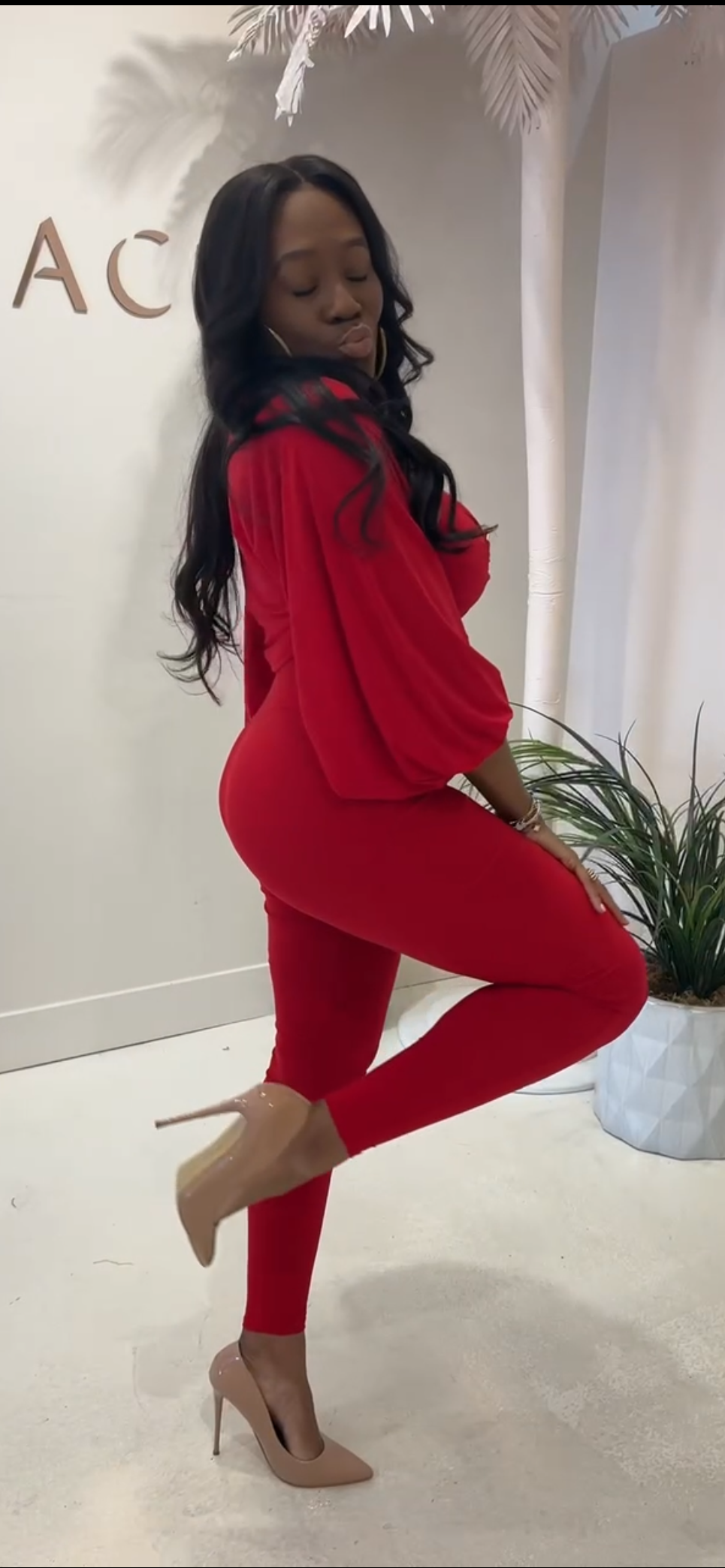 Gold Heart Detail Skinny Jumpsuit & Crop Bolero Set – Red Bodycon Two Piece Outfit