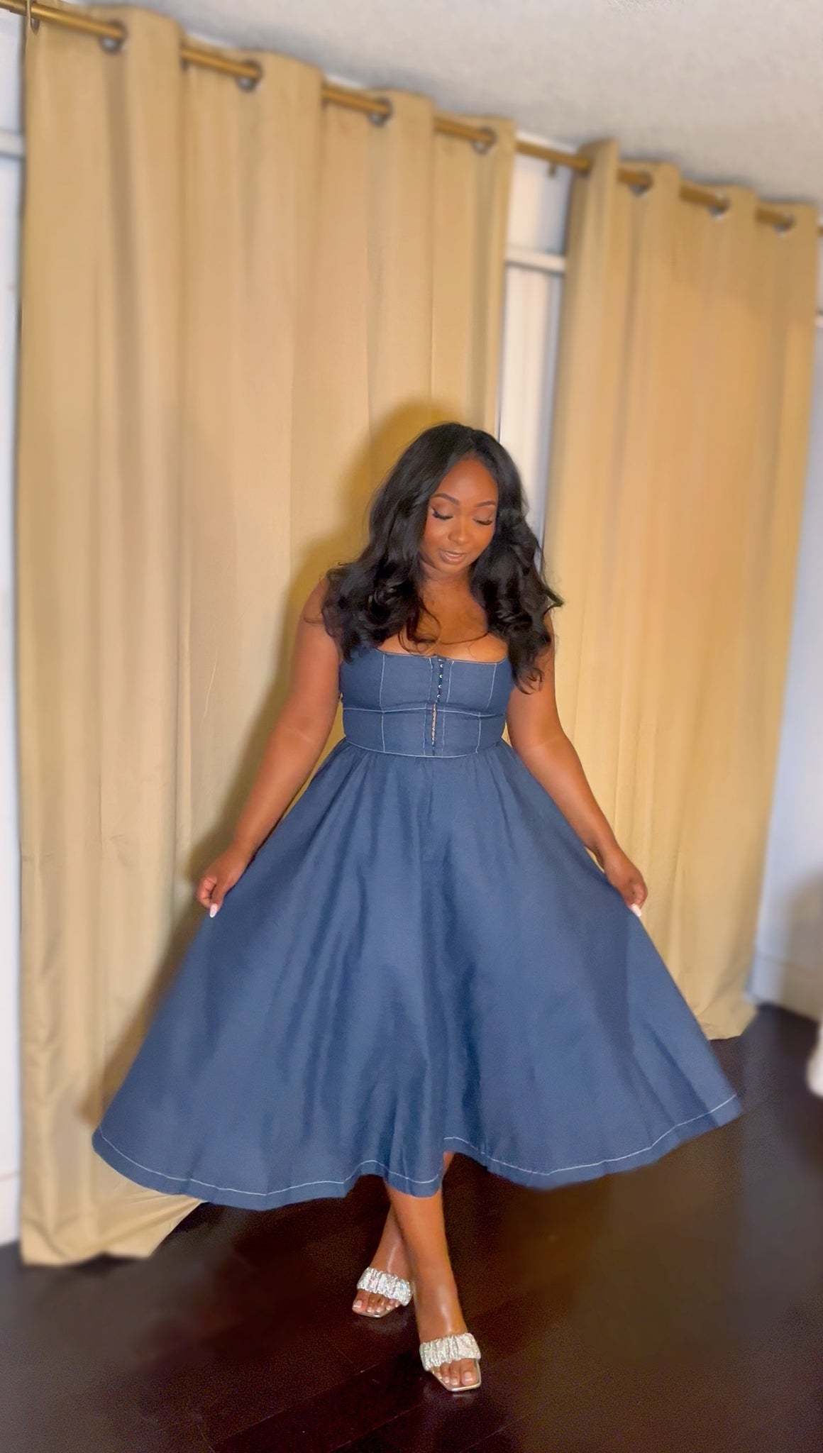 Delicia Classic Spring Denim Corset Midi Dress Delicia Classic Spring Denim Corset Midi Dress