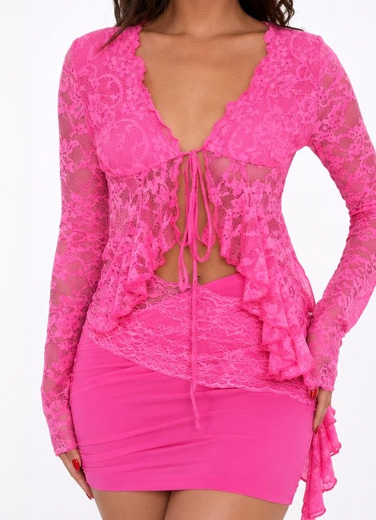 Pink Lace Two-Piece Skirt Set | Rosé Romance Women’s Matching Outfit