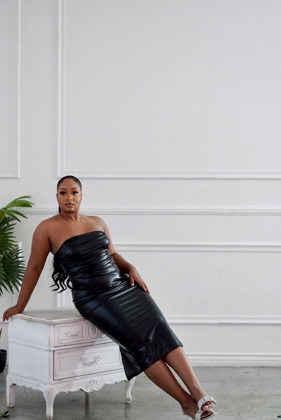 plus size black leather dress Liquid Love Faux Size:0/2 vixen-dresses long sleeves One Step Ahead |
