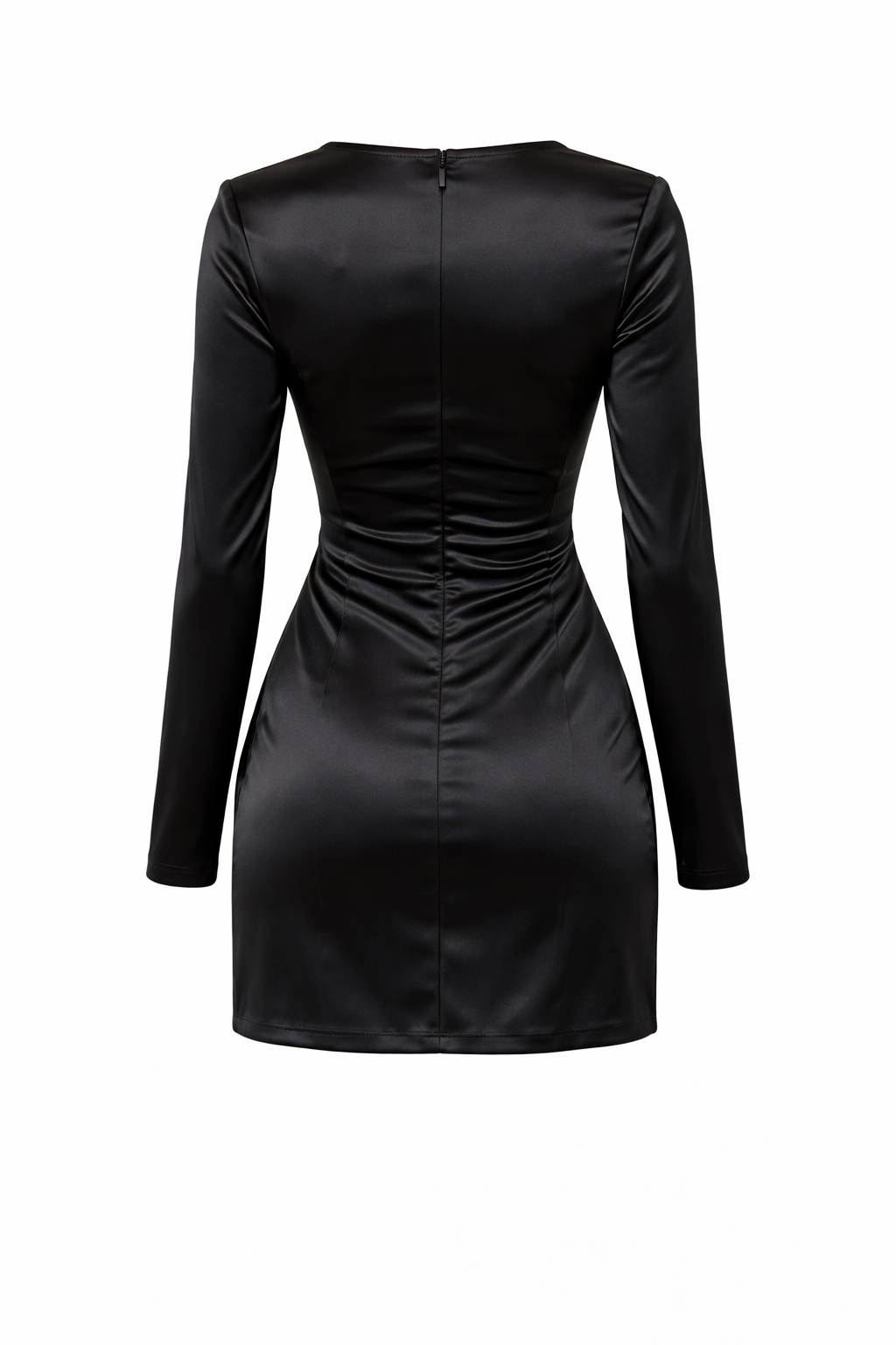 Black 3D Rose Deep V Mini Dress Long Sleeve Satin Bodycon Party Dress Black 3D Rose Deep V Mini Dress Long Sleeve Satin Bodycon Party Dress