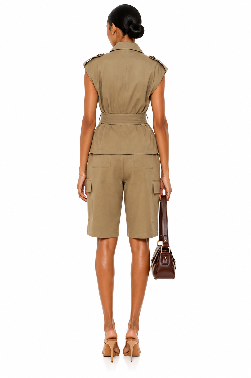 Bermuda Belted Utility Short Set – Sleeveless Double-Breasted Safari Two-Piece Outfit
